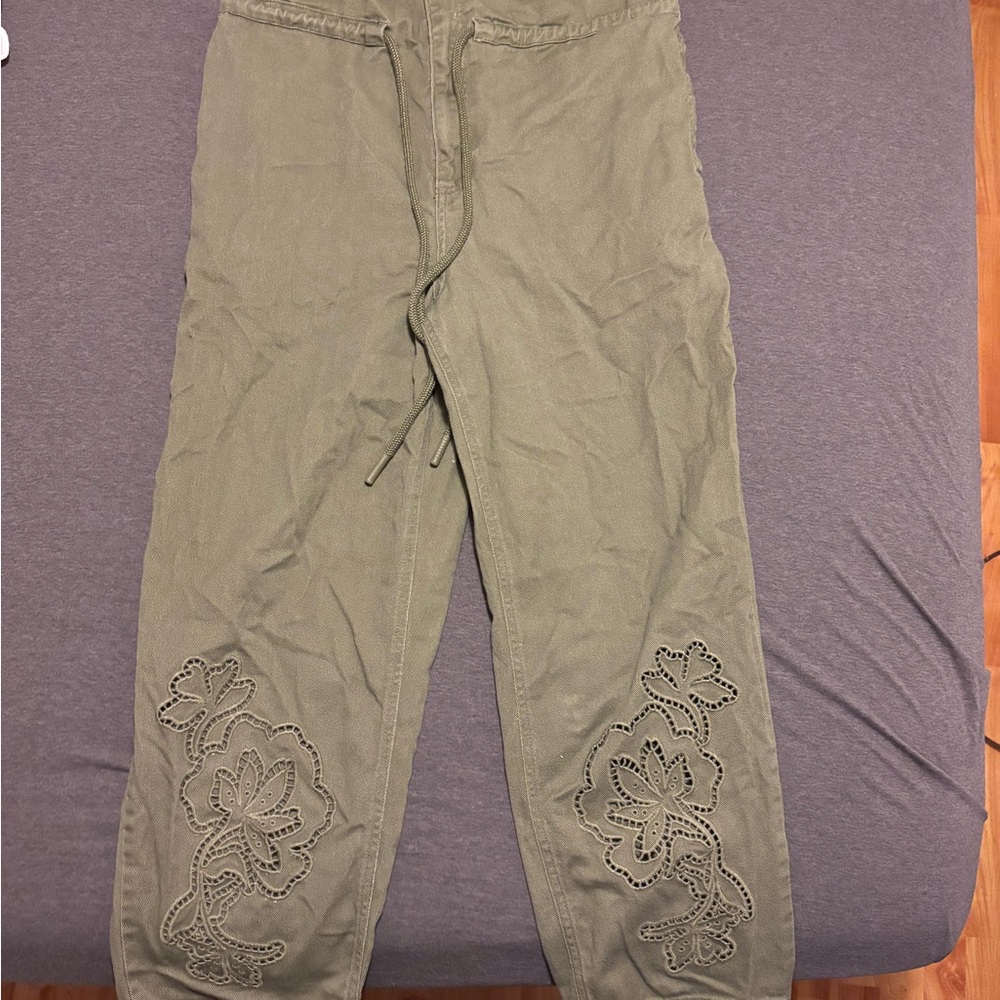 Women’s Olive Green Embroidered Pants